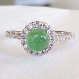 Solid 925 Silver Natural Green Jade Ring